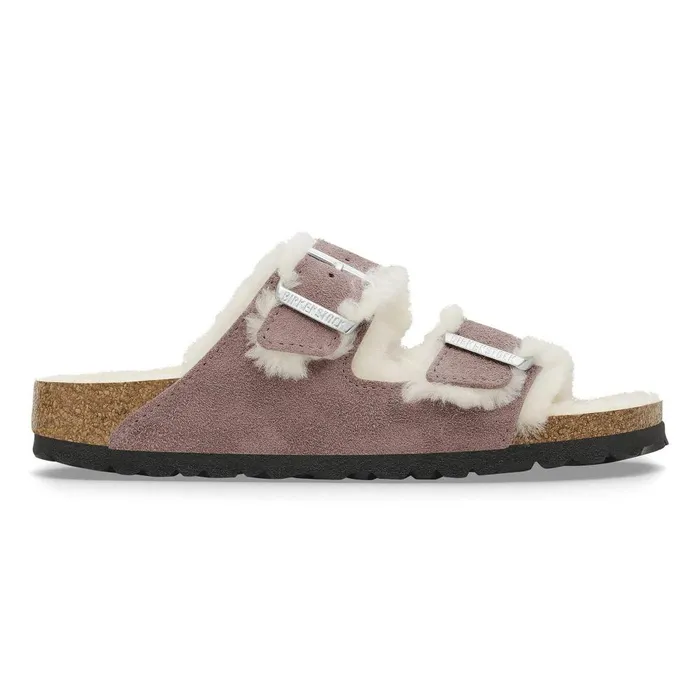 Women Birkenstock TwoStrap Arizona Shearling Faded Purple