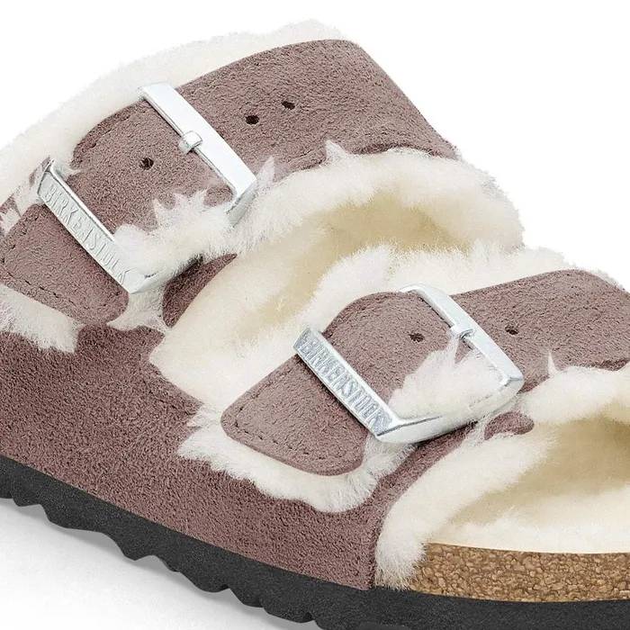 Women Birkenstock TwoStrap Arizona Shearling Faded Purple