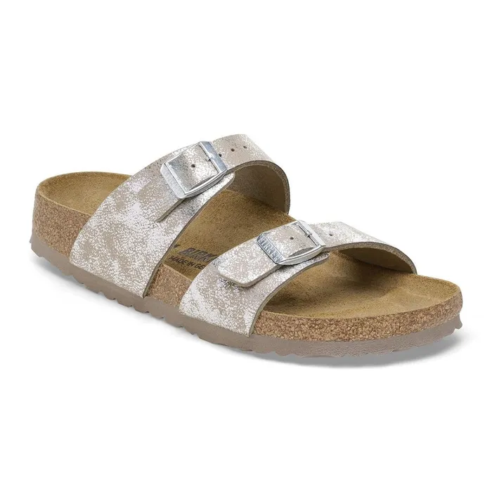 Women Birkenstock TwoStrap Sydney Washed Metallic Silver