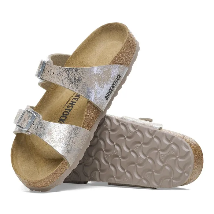 Women Birkenstock TwoStrap Sydney Washed Metallic Silver