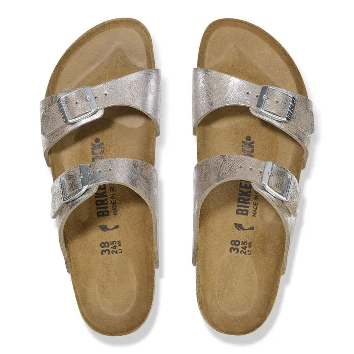 Women Birkenstock TwoStrap Sydney Washed Metallic Silver