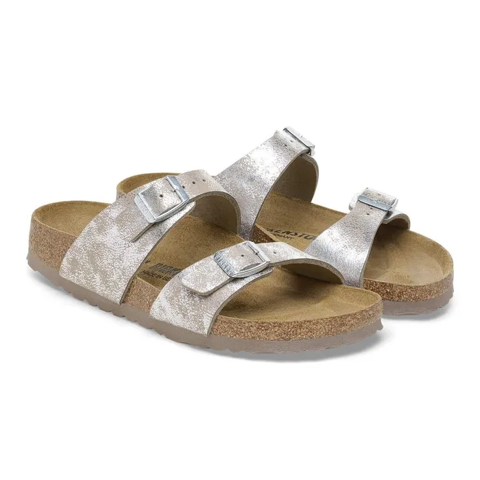 Women Birkenstock TwoStrap Sydney Washed Metallic Silver