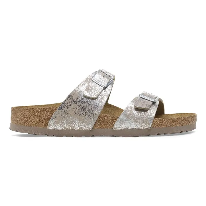 Women Birkenstock TwoStrap Sydney Washed Metallic Silver