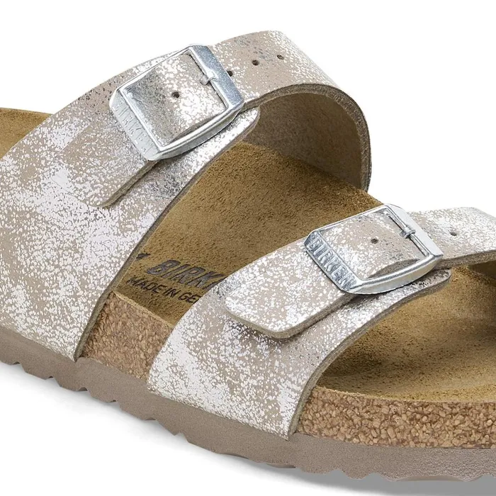 Women Birkenstock TwoStrap Sydney Washed Metallic Silver