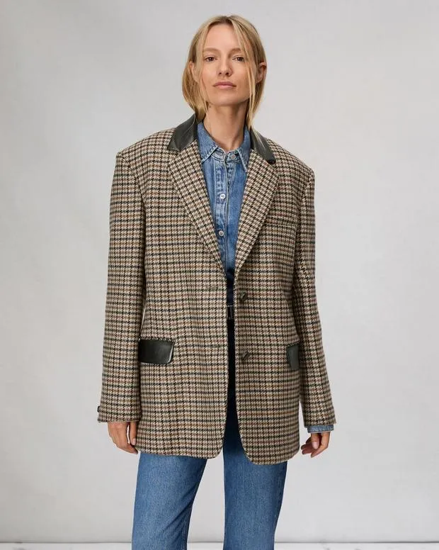 Women Blazers and Vests Rag and Bone Lainey Houndstooth Blazer Brown Multi