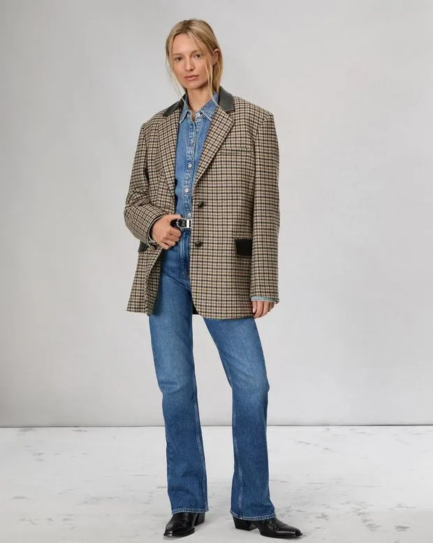 Women Blazers and Vests Rag and Bone Lainey Houndstooth Blazer Brown Multi