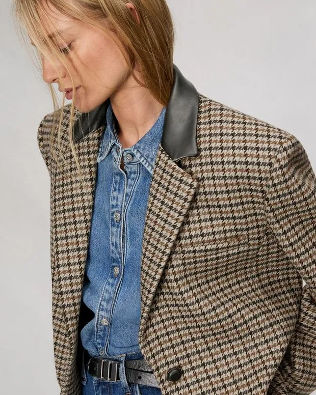 Women Blazers and Vests Rag and Bone Lainey Houndstooth Blazer Brown Multi