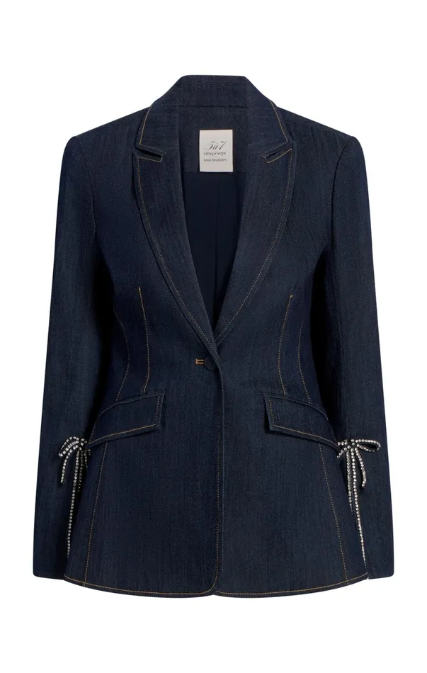 Women Blazers Cinq Sept Crystal Denim Bow Cheyenne Blazer Indigo