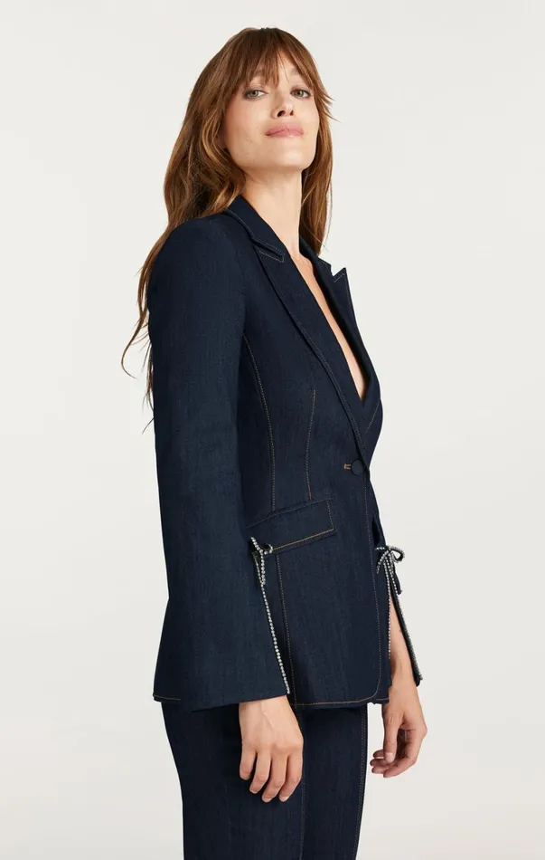 Women Blazers Cinq Sept Crystal Denim Bow Cheyenne Blazer Indigo