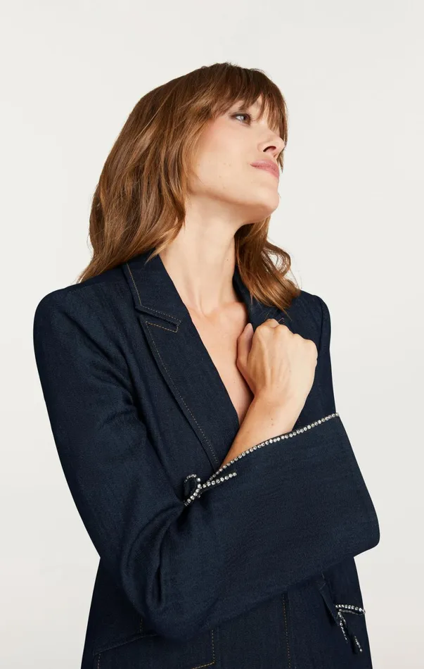 Women Blazers Cinq Sept Crystal Denim Bow Cheyenne Blazer Indigo