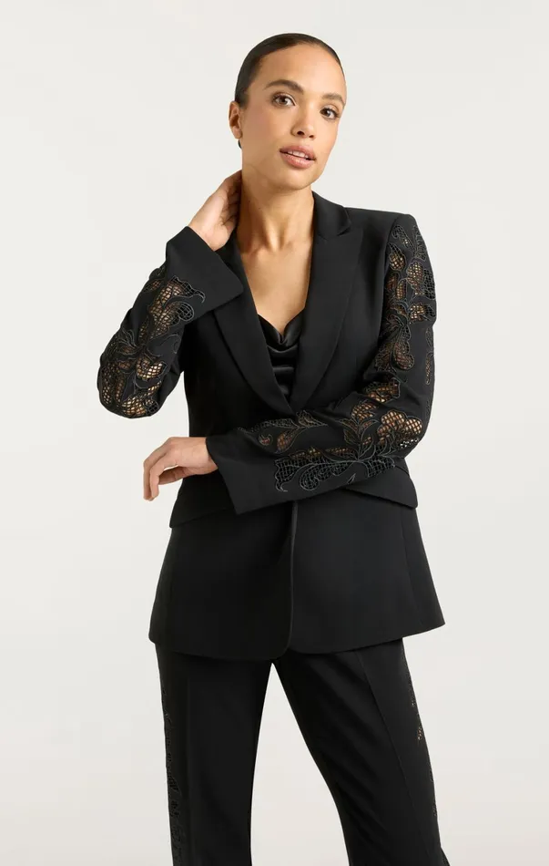 Women Blazers Cinq Sept Cutout Paisley Embellished Cheyenne Blazer Black