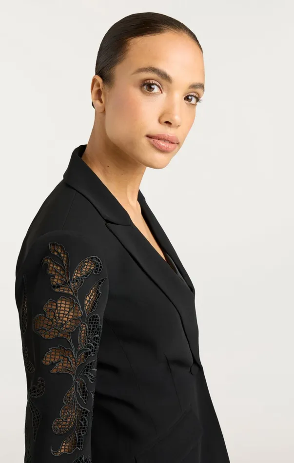 Women Blazers Cinq Sept Cutout Paisley Embellished Cheyenne Blazer Black