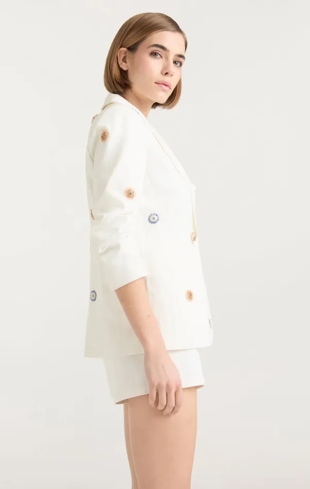 Women Blazers Cinq Sept Ditsy Dots Denim Khloe Blazer White