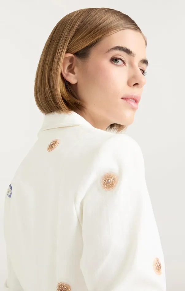 Women Blazers Cinq Sept Ditsy Dots Denim Khloe Blazer White