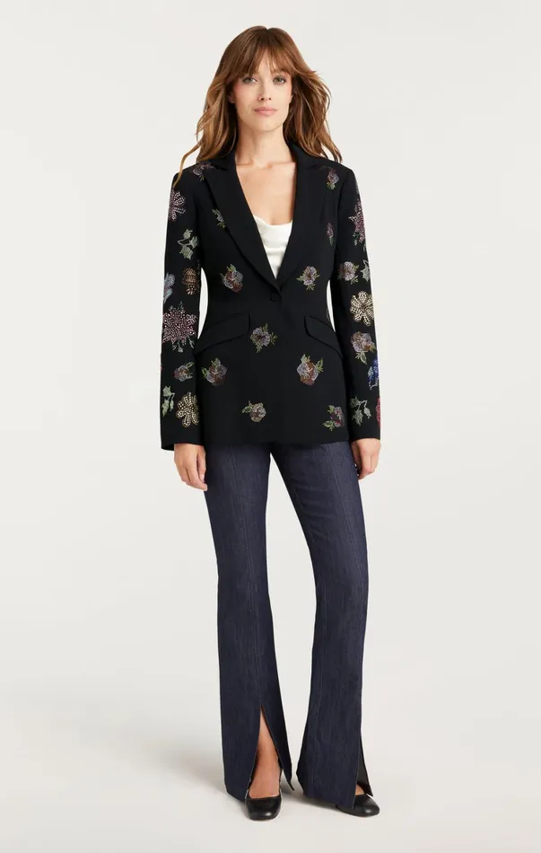 Women Blazers Cinq Sept Heatset Pansy Garden Cheyenne Blazer Blackmulti