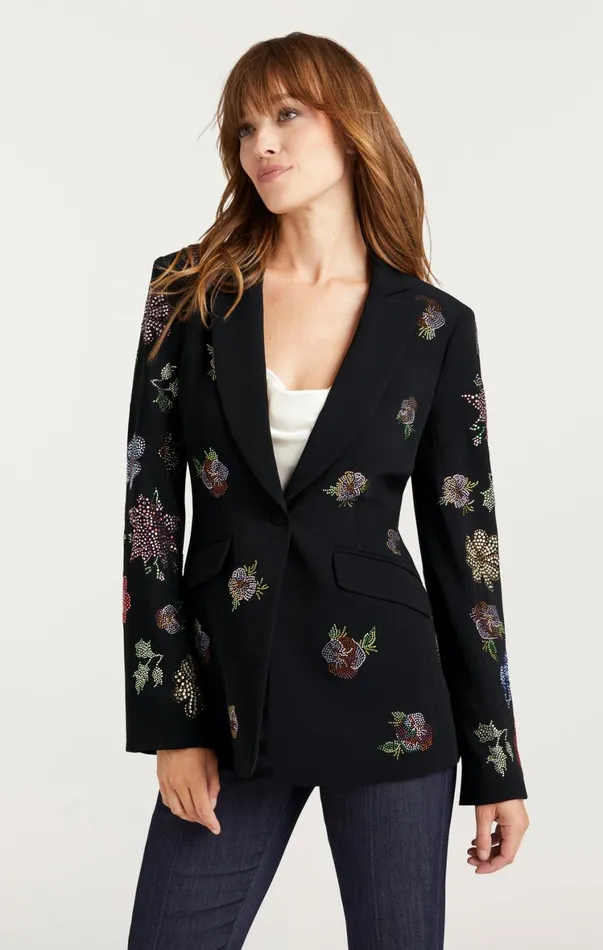 Women Blazers Cinq Sept Heatset Pansy Garden Cheyenne Blazer Blackmulti