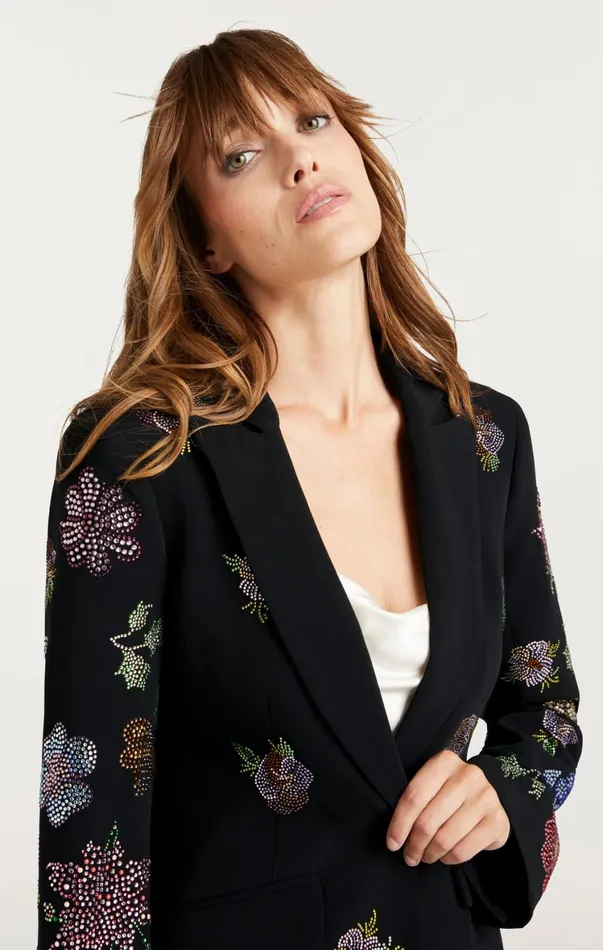 Women Blazers Cinq Sept Heatset Pansy Garden Cheyenne Blazer Blackmulti