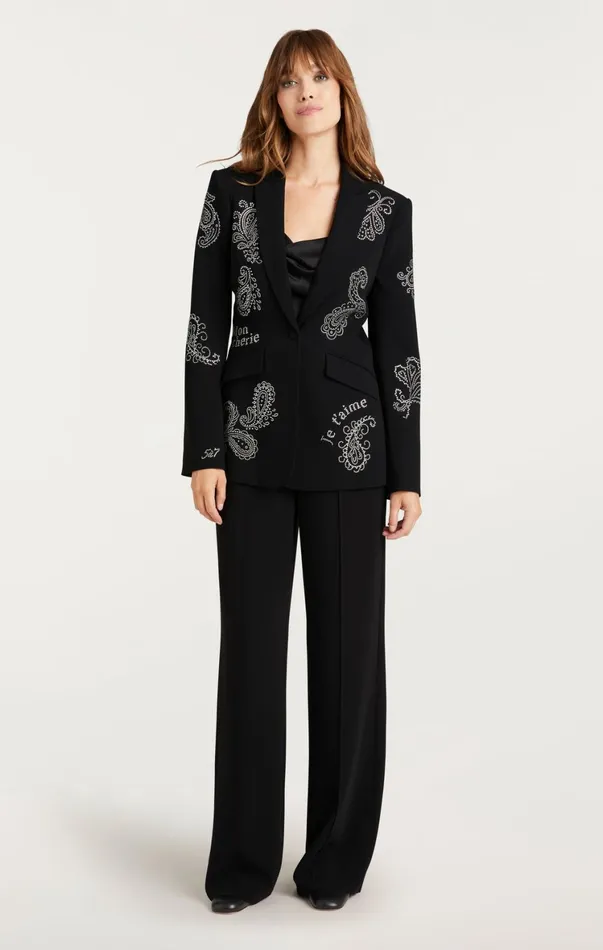 Women Blazers Cinq Sept Mini Paisley Embellished Cheyenne Blazer Black
