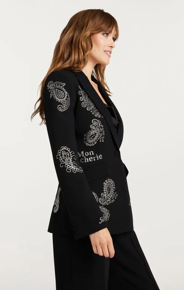 Women Blazers Cinq Sept Mini Paisley Embellished Cheyenne Blazer Black