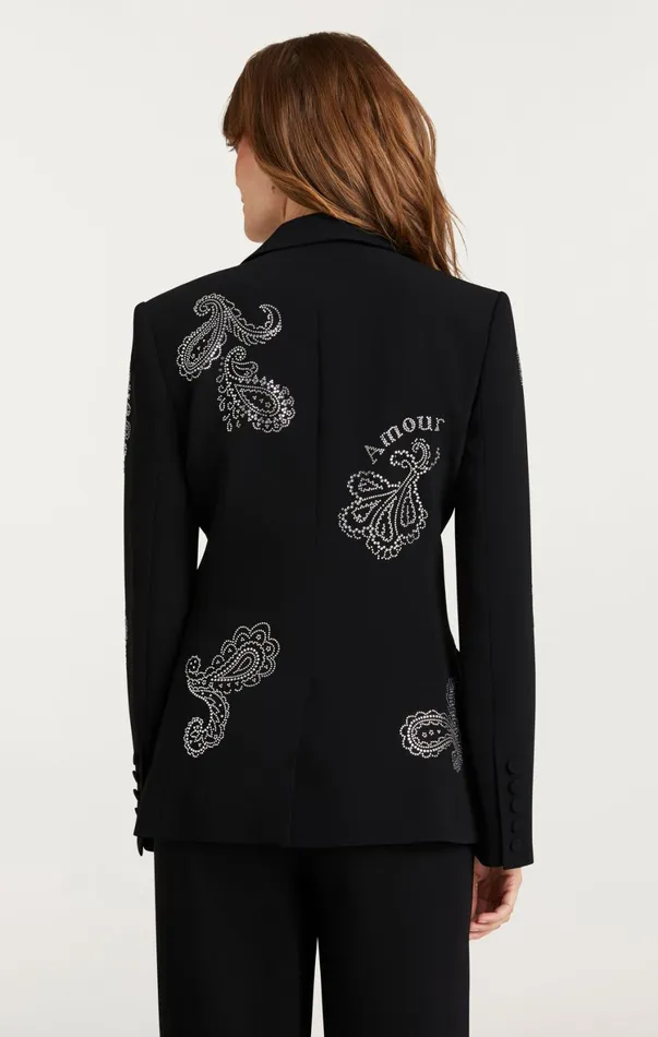 Women Blazers Cinq Sept Mini Paisley Embellished Cheyenne Blazer Black