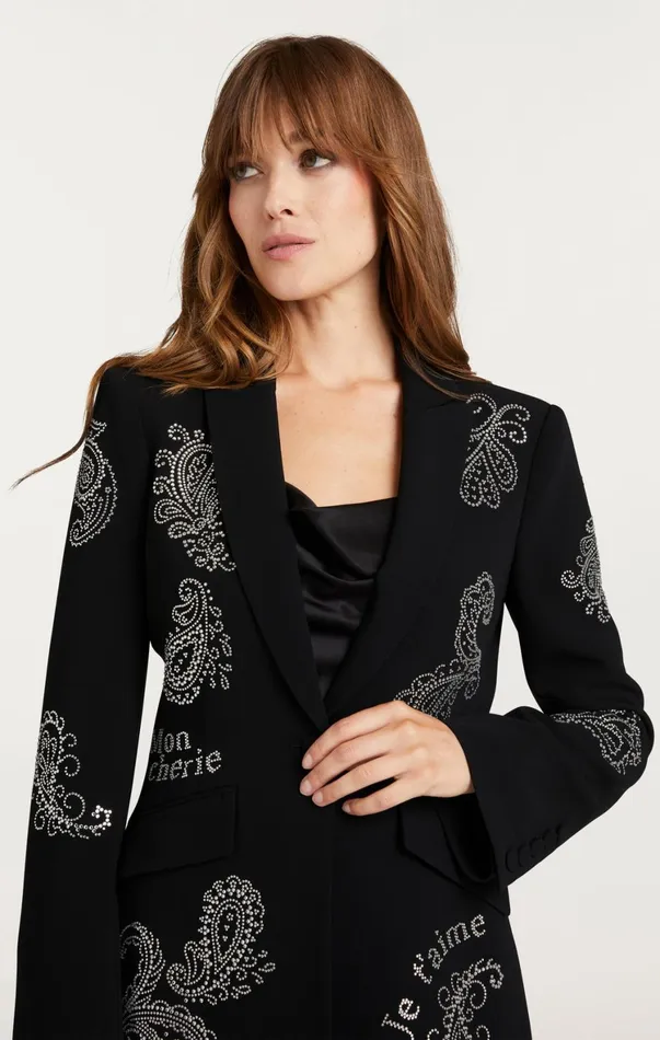 Women Blazers Cinq Sept Mini Paisley Embellished Cheyenne Blazer Black