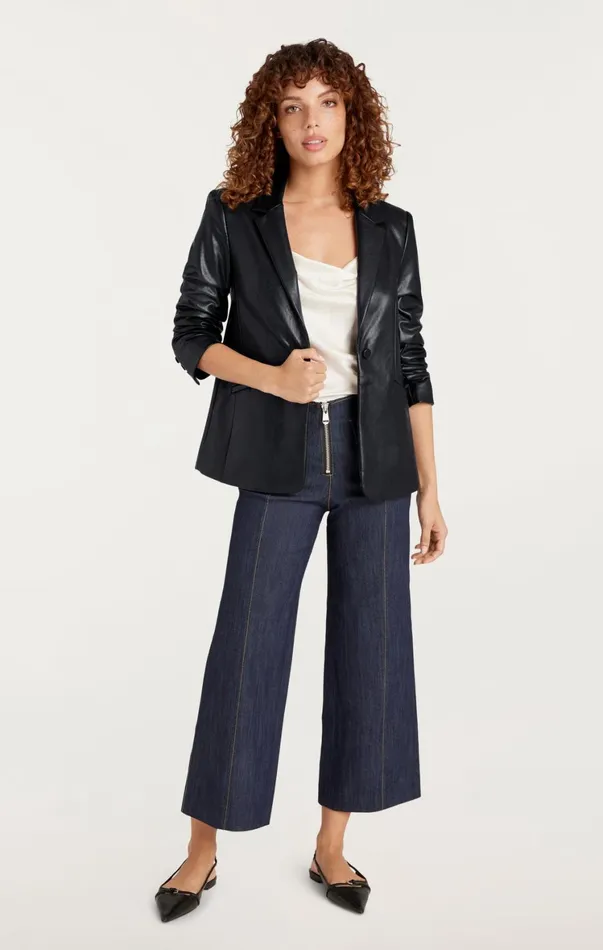 Women Blazers Cinq Sept Vegan Leather Kylie Blazer Black