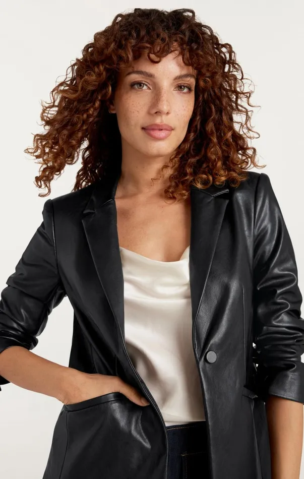 Women Blazers Cinq Sept Vegan Leather Kylie Blazer Black