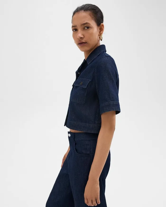 Women Blazers Jackets Theory Boxy ShortSleeve Jacket In Denim Indigo