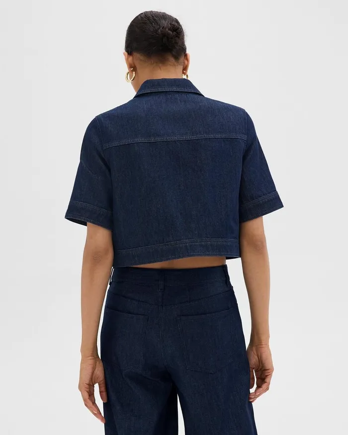 Women Blazers Jackets Theory Boxy ShortSleeve Jacket In Denim Indigo