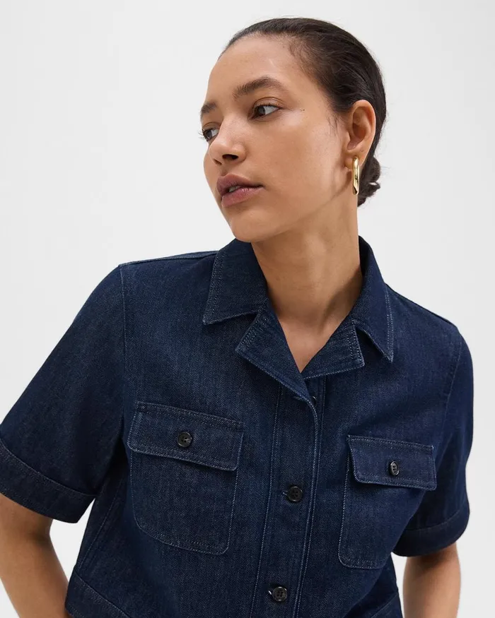 Women Blazers Jackets Theory Boxy ShortSleeve Jacket In Denim Indigo