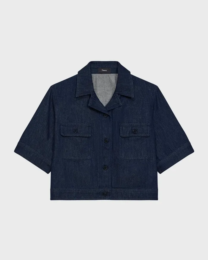 Women Blazers Jackets Theory Boxy ShortSleeve Jacket In Denim Indigo