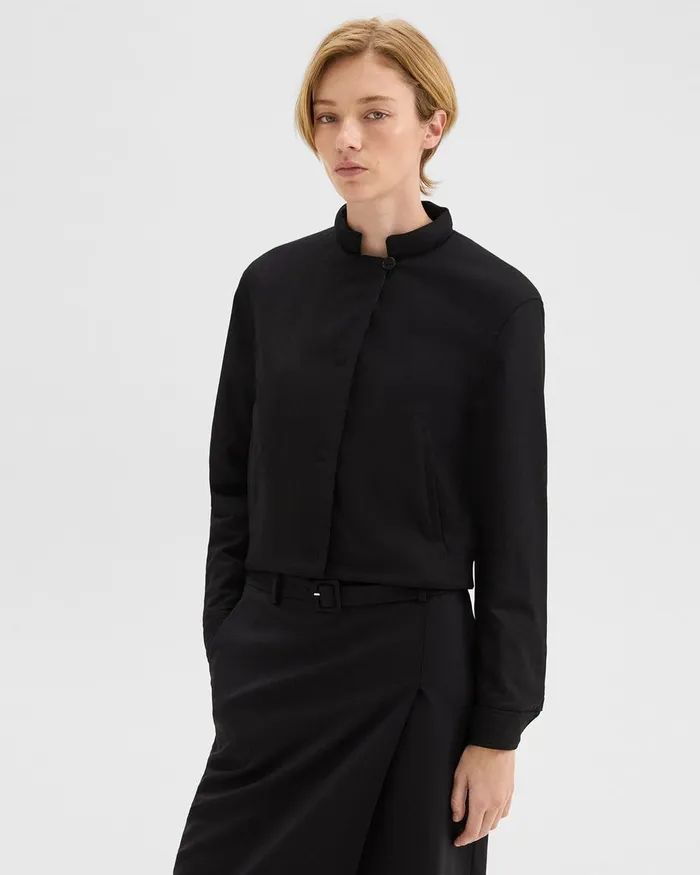 Women Blazers Jackets Theory Cropped Jacket In Stretch Flannel Black