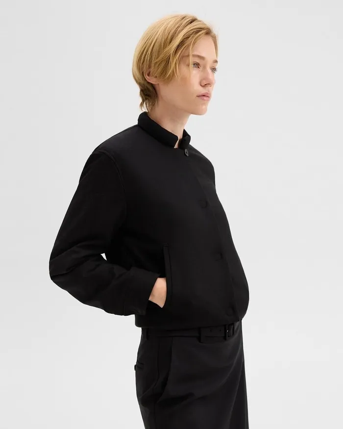 Women Blazers Jackets Theory Cropped Jacket In Stretch Flannel Black