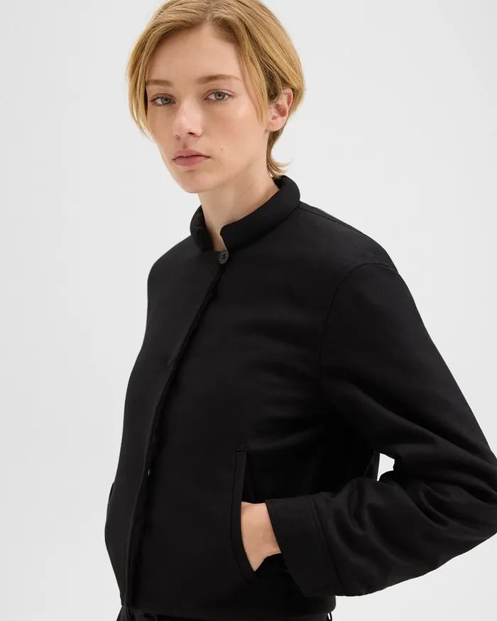 Women Blazers Jackets Theory Cropped Jacket In Stretch Flannel Black