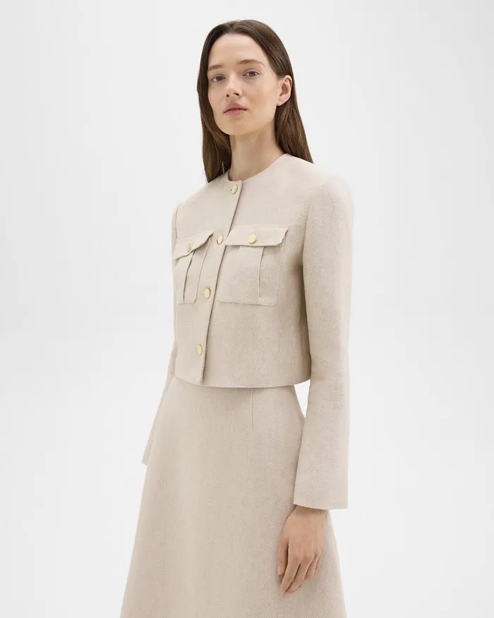 Women Blazers Jackets Theory Military Jacket In Basket Weave Linen Straw