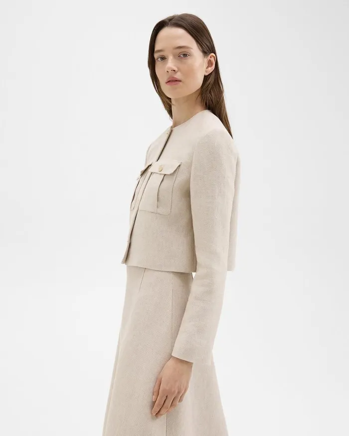 Women Blazers Jackets Theory Military Jacket In Basket Weave Linen Straw