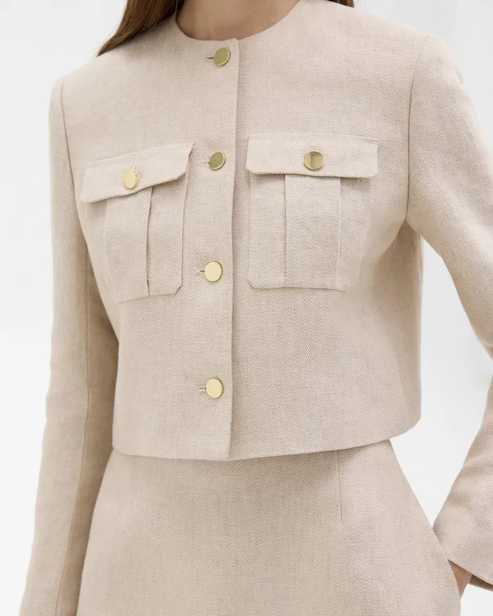 Women Blazers Jackets Theory Military Jacket In Basket Weave Linen Straw