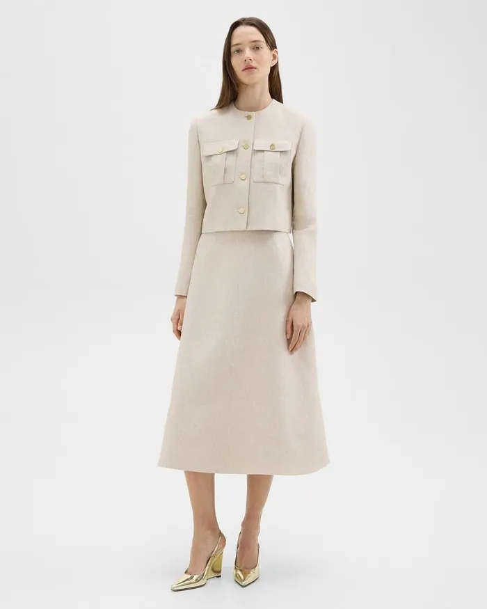 Women Blazers Jackets Theory Military Jacket In Basket Weave Linen Straw
