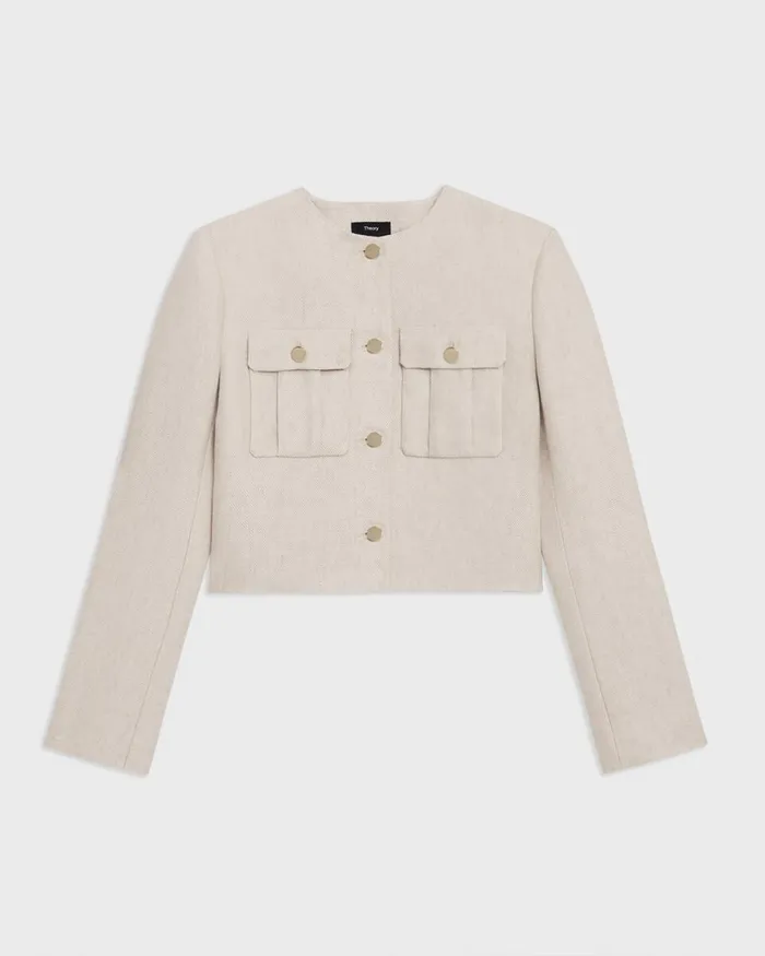 Women Blazers Jackets Theory Military Jacket In Basket Weave Linen Straw