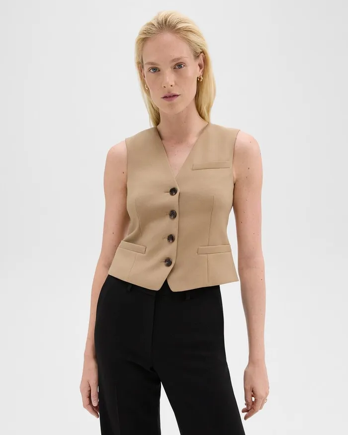 Women Blazers Jackets Theory Slim Vest In Sleek Flannel New Camel