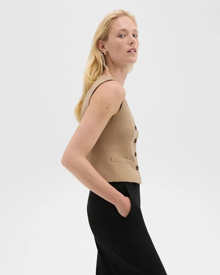 Women Blazers Jackets Theory Slim Vest In Sleek Flannel New Camel