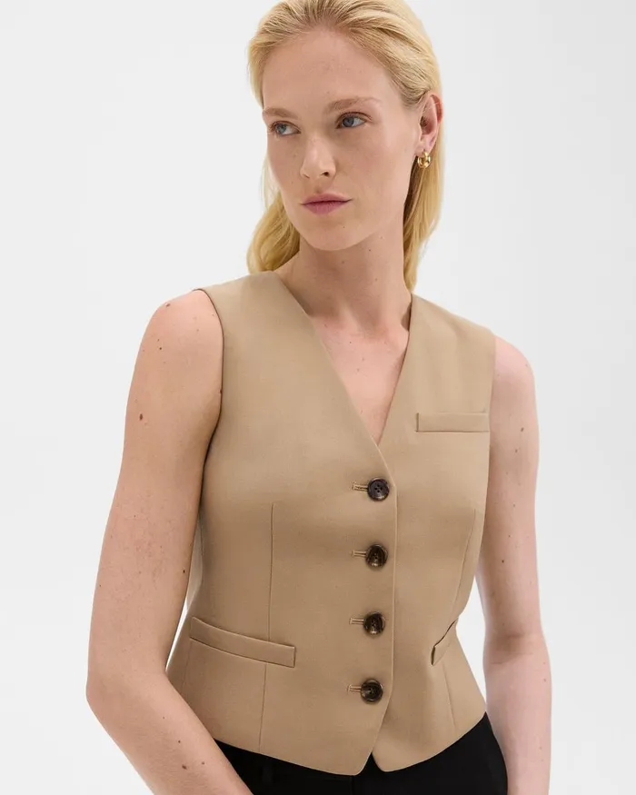 Women Blazers Jackets Theory Slim Vest In Sleek Flannel New Camel