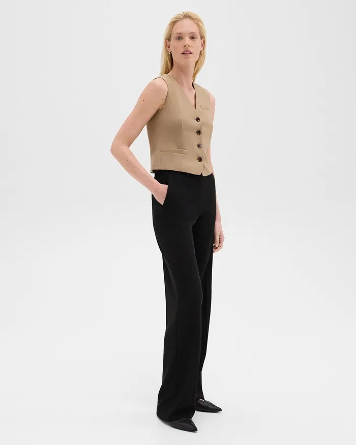 Women Blazers Jackets Theory Slim Vest In Sleek Flannel New Camel