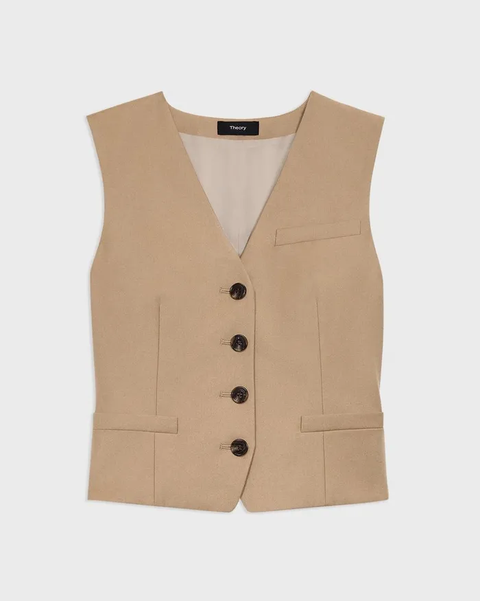 Women Blazers Jackets Theory Slim Vest In Sleek Flannel New Camel
