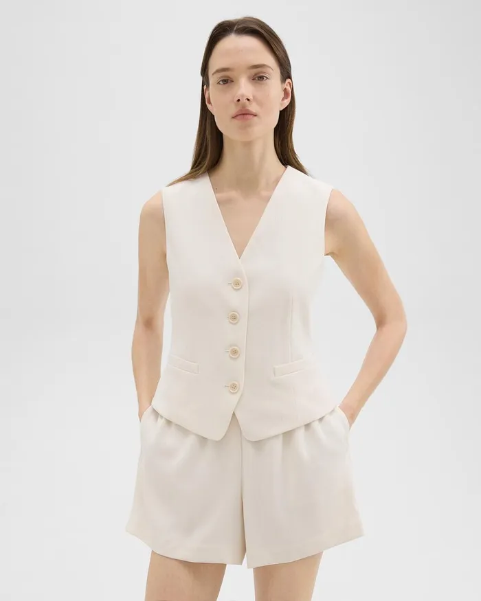 Women Blazers Jackets Theory Slim Vest In Striped Admiral Crepe Rice