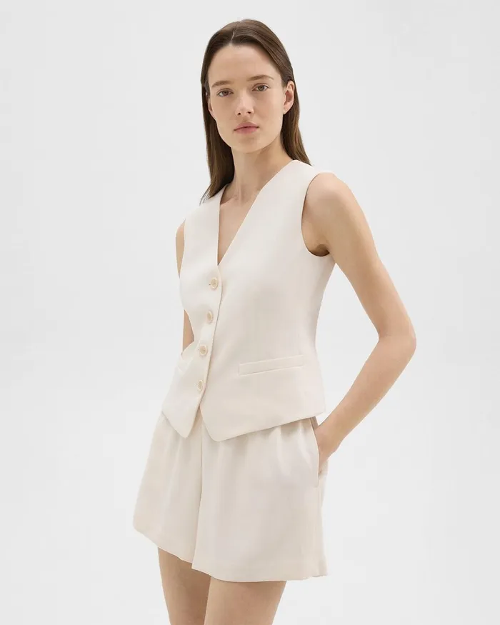 Women Blazers Jackets Theory Slim Vest In Striped Admiral Crepe Rice