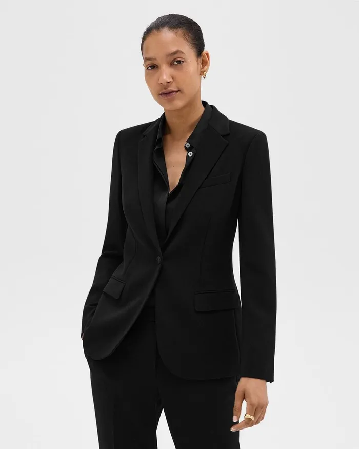 Women Blazers Jackets Theory Staple Blazer In Admiral Crepe Black