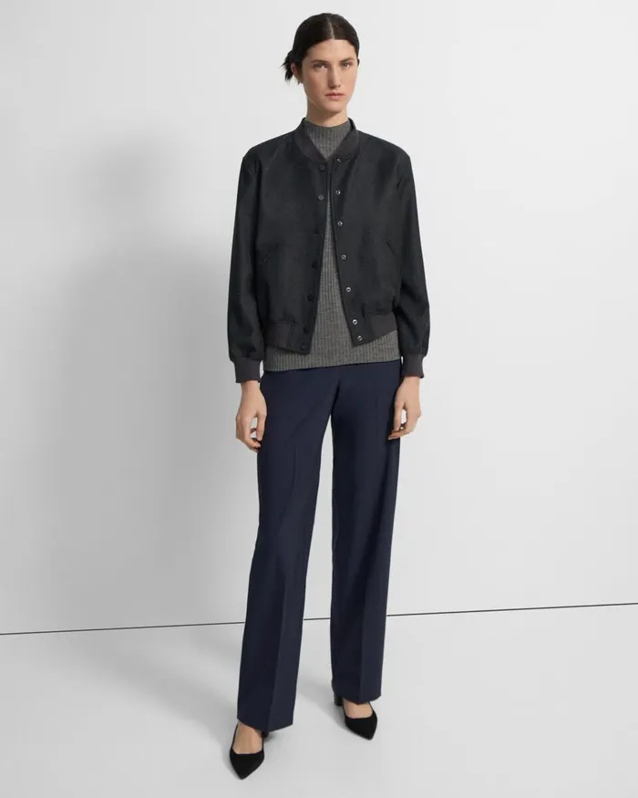 Women Blazers Jackets Theory Varsity Jacket In Sleek Flannel New Charcoal Melange