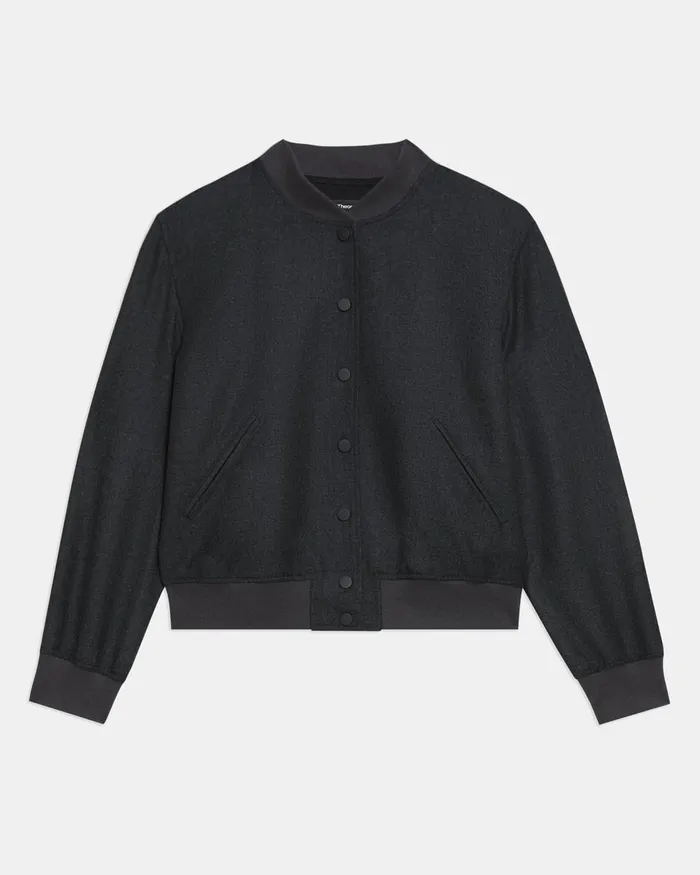 Women Blazers Jackets Theory Varsity Jacket In Sleek Flannel New Charcoal Melange