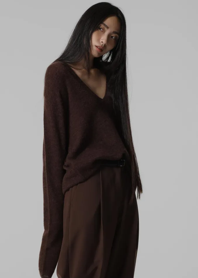 Women Brayden V Neck Sweater 8211 Brown The Frankie Shop Knitwear